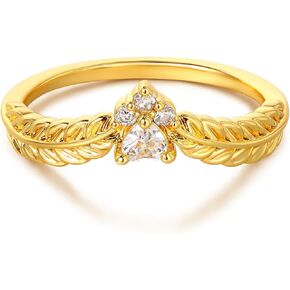 Gold Leaf Ring for Women Dog's Paw Cubic Zirconia 14K Gold Plated Minimalist Stack V Chevron Thin Band Finger Jewelry Size 6-8