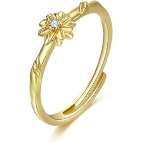 W WEILIRIAN Crystal flower Ring Adjustable Flower Ring Girls Birthday Month Flower Ring (1-12 Months) Women Gold Plated Stacking Ring Wedding Ring Birthday Jewelry for Girls Gifts