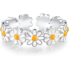 LOVPEPY Daisy Ring for Daughter&Mom, Cute Aesthetic Sunflower Ring for Women Teens You Are My Sunshine Flowers Stacking Rings for Girls 925 Sterling Silver Adjustable Bands Ring Jewelry