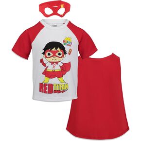 RYAN'S WORLD Red Titan Cosplay T-Shirt Cape and Mask 3 Piece Outfit Set Toddler to Little Kid