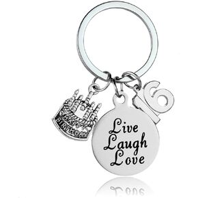YEEQIN Happy Birthday Keychain, Cake Cheer Live Laugh Love Charms Key Chains, Unisex Birthday Gifts