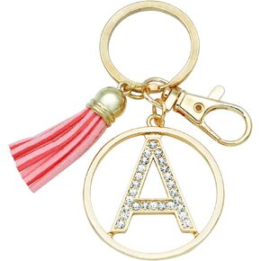 Letter Keychain for Women Purse Charms for Handbags Crystal Alphabet Initial Letter Pendant with Tassel