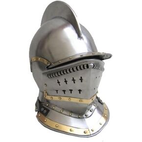Bergonet Knight's - Jousting Closed Helmet in Steel Brass Trim Rustic Vintage Home Decor Gifts