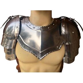 Nauticalmart Medieval Gothic Gorget with Pauldrons -Medieval Iron Gorget Spaulders Arm Shoulder Set | Viking Crusader Pauldrons Steel Handmade Neck Protector | SCA LARP Knight Metal Shoulder Guard