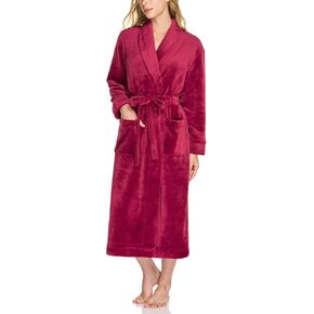 CQR Women's Fleece Long Robes, Soft Fluffy Sleepwear Robe, Hooded/Shawl Collar Wrap Bathrobe