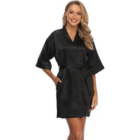 Vogue Bridal Women's Short Kimono Robe Solid Color Silk Bathrobe Satin Sleepwear for Wedding Party