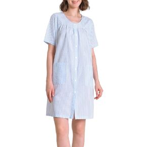 Latuza Women's Soft Seersucker Robe Cotton Snap Front Duster Housecoat