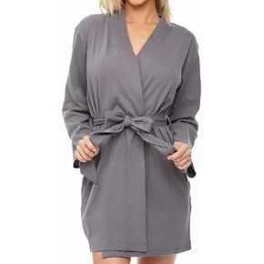 Alexander Del Rossa Women's Soft Cotton Knit Jersey Lounge Robe with Pockets, Short Bathrobe