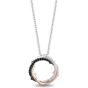 Jewelili Enchanted Disney Fine Jewelry Black Rhodium Over Sterling Silver and 10K Rose Gold 1/6 Cttw Treated Black Diamond and Natural White Round Diamond Maleficent Pendant Necklace, 18" Cable Chain