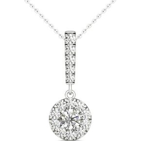 Natural Diamonds Halo Stick Pendant AGS Certified 14K White Gold 1/2 Ct. tw. GH/SI2-I1
