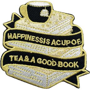 Wikineon Iron On Embroidered Patch, Cool Patch "Tea & a Good Book" - Appliable to Badge Iron On Sew On Emblem Patch DIY Accessories Perfect for Jackets, Clothes, Hats & Jeans in Kuwait