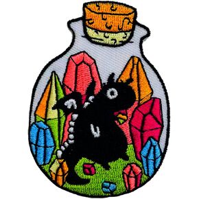 Iron On Embroidered Patch, Cute Patch"Dragon in Bottle" - Embroidered Applique Badge Iron On/Sew On DIY Clothing Accessories, Perfect for Backpack, Clothes, Hats & Jeans