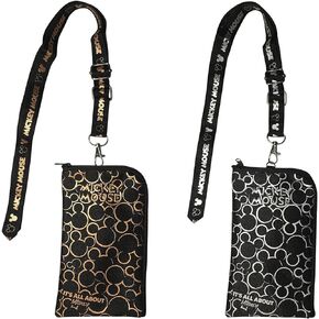 Set of 2 Disney Mickey Mouse 1x Gold & 1x Silver I.D Holder Wallet Detachable Coin Purse