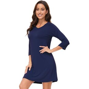 WiWi Nightgowns for Women Bamboo Viscose 3/4 Sleeve Sleepshirt Soft V-neck Nightshirts Loose Pajama Dress S-XXL in Kuwait