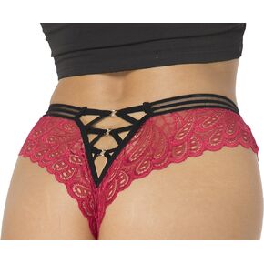 Sofishie Triple Crisscross Rings V-Back Floral Lace Panties