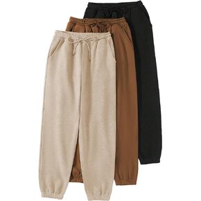 Floerns Women's 3 Piece Solid Drawstring Waist Slant Pocket Jogger Sweatpants