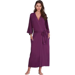 Women's Cotton Kimono Robe Long Knit Bathrobe Lightweight Soft Nightgown Sleepwear