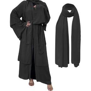 Chiffon Open Abaya Dubai Turkey Kaftan Muslim Cardigan Abayas Dresses for Women Casual Robe