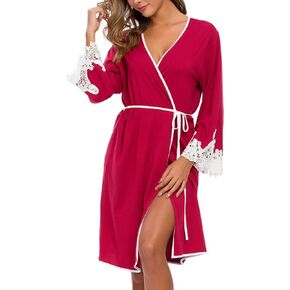 ALCEA ROSEA Womens Cotton Robes Lightweight Lace robe Soft Knit Sleepwear Loungewear Ladies Bride Robe