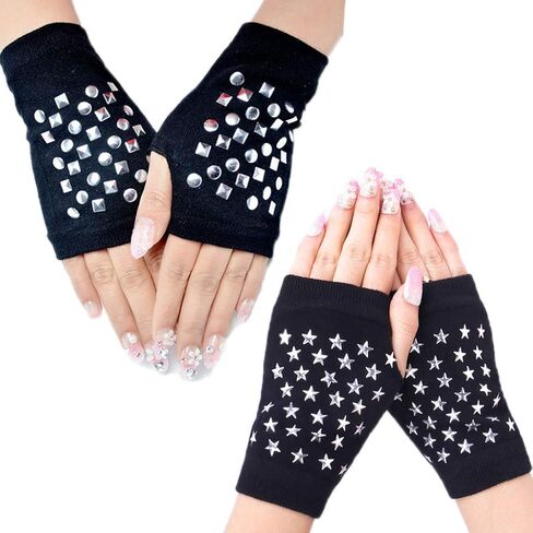 Orcle Women's Knit Fingerless Short Gloves Motorcycle Sailor Dance Thumbhole Mittens 2 Pairs in Saudi Arabia