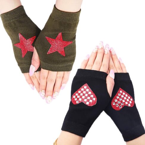 Orcle Women's Knit Fingerless Short Gloves Motorcycle Sailor Dance Thumbhole Mittens 2 Pairs in Saudi Arabia