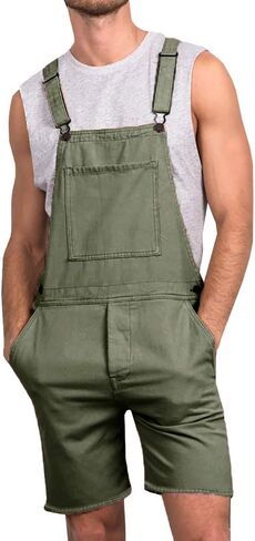 Runcati Mens Casual Bib Overall Shorts Lightweight Cotton Loose Fit Denim Jumpersuit Walkshort Pockets Rompers in Saudi Arabia