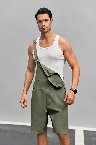 Runcati Mens Casual Bib Overall Shorts Lightweight Cotton Loose Fit Denim Jumpersuit Walkshort Pockets Rompers in Saudi Arabia