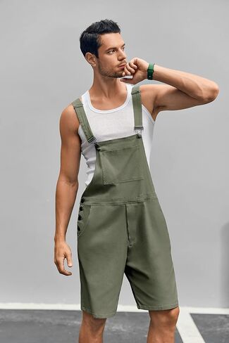 Runcati Mens Casual Bib Overall Shorts Lightweight Cotton Loose Fit Denim Jumpersuit Walkshort Pockets Rompers in Saudi Arabia