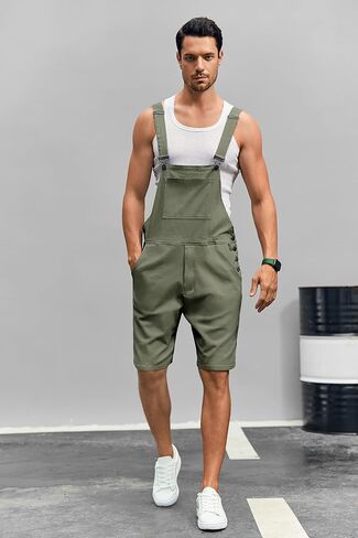 Runcati Mens Casual Bib Overall Shorts Lightweight Cotton Loose Fit Denim Jumpersuit Walkshort Pockets Rompers in Saudi Arabia