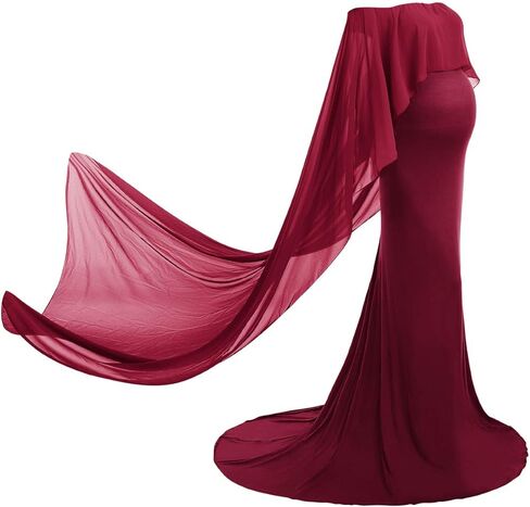 فستان نسائي مكشوف الكتفين للتصوير الفوتوغرافي للنساء الحوامل من قطعتين عباءة تول شيفون فستان ماكسي لحفلات استقبال المولود لالتقاط الصور in Kuwait