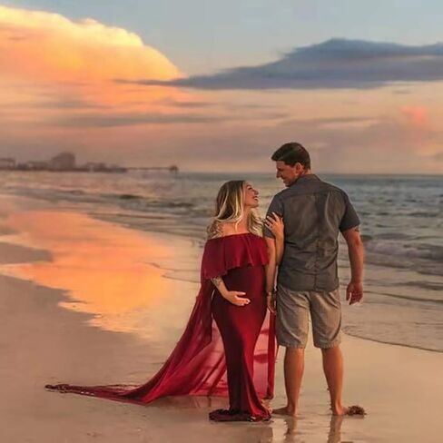 فستان نسائي مكشوف الكتفين للتصوير الفوتوغرافي للنساء الحوامل من قطعتين عباءة تول شيفون فستان ماكسي لحفلات استقبال المولود لالتقاط الصور in Kuwait