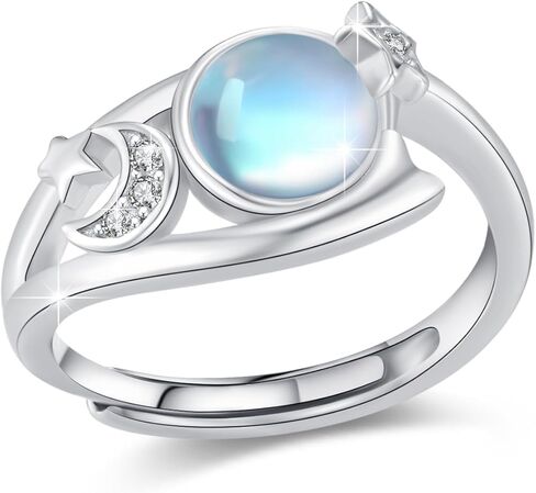 خاتم CRWENG Moonstone 925 من الفضة الإسترليني خواتم القمر والنجمة مجوهرات هدايا عيد الحب للنساء والفتيات والبنت in Kuwait