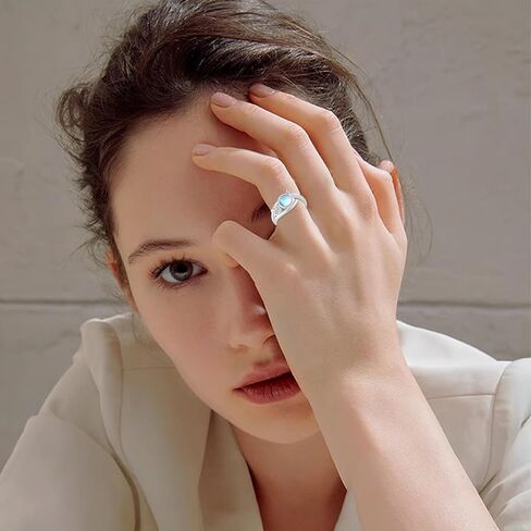 خاتم CRWENG Moonstone 925 من الفضة الإسترليني خواتم القمر والنجمة مجوهرات هدايا عيد الحب للنساء والفتيات والبنت in Kuwait