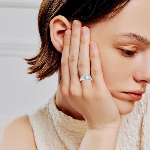 خاتم CRWENG Moonstone 925 من الفضة الإسترليني خواتم القمر والنجمة مجوهرات هدايا عيد الحب للنساء والفتيات والبنت in Kuwait