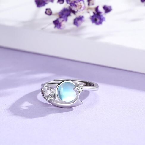 خاتم CRWENG Moonstone 925 من الفضة الإسترليني خواتم القمر والنجمة مجوهرات هدايا عيد الحب للنساء والفتيات والبنت in Kuwait
