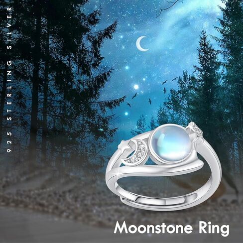خاتم CRWENG Moonstone 925 من الفضة الإسترليني خواتم القمر والنجمة مجوهرات هدايا عيد الحب للنساء والفتيات والبنت in Kuwait