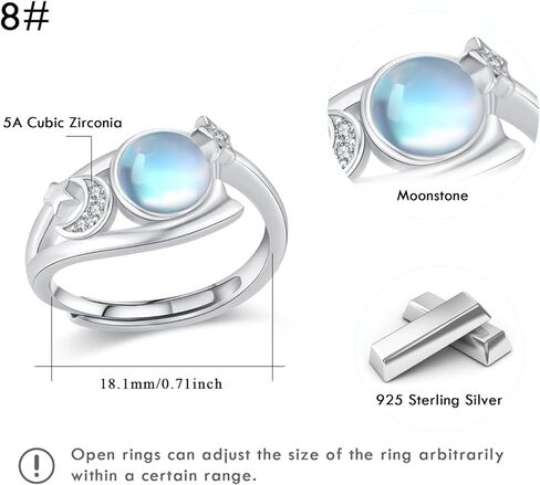 خاتم CRWENG Moonstone 925 من الفضة الإسترليني خواتم القمر والنجمة مجوهرات هدايا عيد الحب للنساء والفتيات والبنت in Kuwait