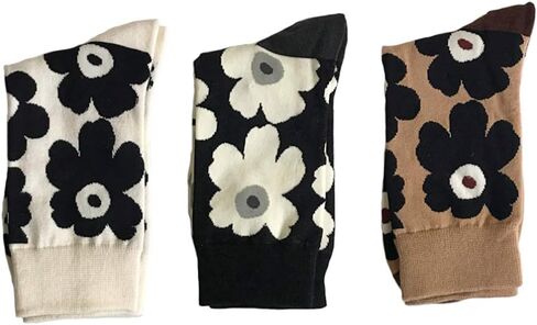Holibanna White Socks White Socks White Socks 3 Pairs Womens Girls Funny Crazy Novelty Crew Socks Colorful Cute Silly Floral Cartoon Cotton Dress Socks - calf Length Socks Black Socks Black Socks, in Kuwait