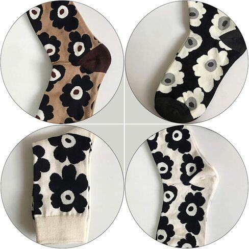 Holibanna White Socks White Socks White Socks 3 Pairs Womens Girls Funny Crazy Novelty Crew Socks Colorful Cute Silly Floral Cartoon Cotton Dress Socks - calf Length Socks Black Socks Black Socks, in Kuwait