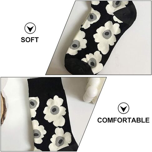 Holibanna White Socks White Socks White Socks 3 Pairs Womens Girls Funny Crazy Novelty Crew Socks Colorful Cute Silly Floral Cartoon Cotton Dress Socks - calf Length Socks Black Socks Black Socks, in Kuwait