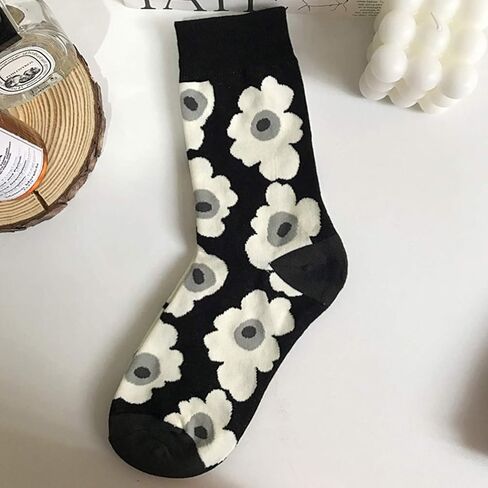 Holibanna White Socks White Socks White Socks 3 Pairs Womens Girls Funny Crazy Novelty Crew Socks Colorful Cute Silly Floral Cartoon Cotton Dress Socks - calf Length Socks Black Socks Black Socks, in Kuwait