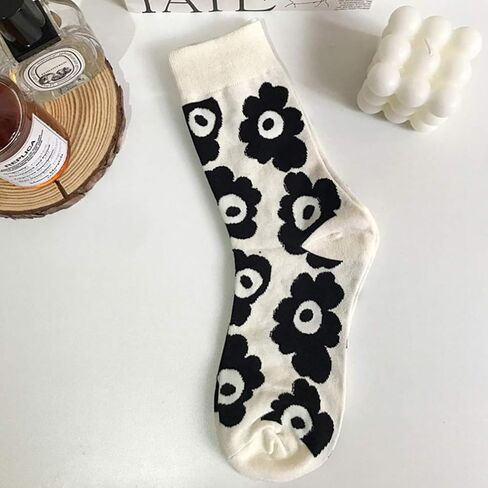 Holibanna White Socks White Socks White Socks 3 Pairs Womens Girls Funny Crazy Novelty Crew Socks Colorful Cute Silly Floral Cartoon Cotton Dress Socks - calf Length Socks Black Socks Black Socks, in Kuwait