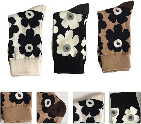 Holibanna White Socks White Socks White Socks 3 Pairs Womens Girls Funny Crazy Novelty Crew Socks Colorful Cute Silly Floral Cartoon Cotton Dress Socks - calf Length Socks Black Socks Black Socks, in Kuwait