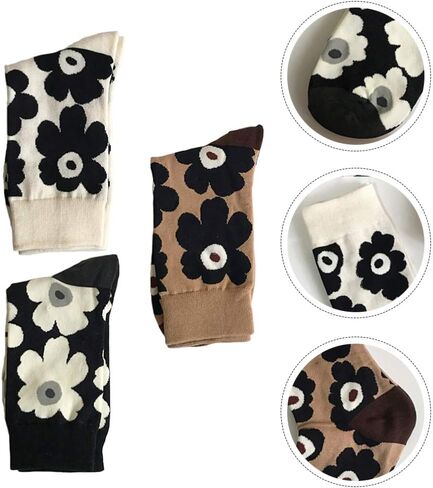 Holibanna White Socks White Socks White Socks 3 Pairs Womens Girls Funny Crazy Novelty Crew Socks Colorful Cute Silly Floral Cartoon Cotton Dress Socks - calf Length Socks Black Socks Black Socks, in Kuwait