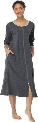 SUGAR JAN Women's Long Robes Zipper Front Lightweight Nightgowns Half Sleeves Soft Loungewear for Ladies S-XXXL in Kuwait