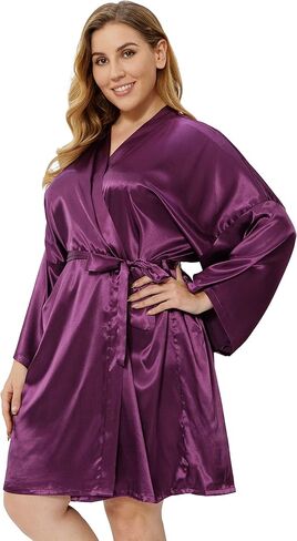أرواب فالينيا كبيرة الحجم للنساء، رداء كيمونو من الساتان الحريري، رداء حمام قصير خفيف الوزن، ملابس نوم مثيرة لوصيفة العروس in Kuwait
