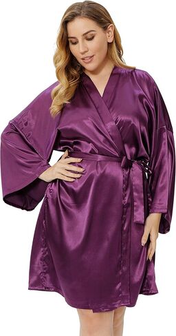 أرواب فالينيا كبيرة الحجم للنساء، رداء كيمونو من الساتان الحريري، رداء حمام قصير خفيف الوزن، ملابس نوم مثيرة لوصيفة العروس in Kuwait