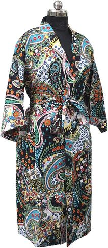 رداء كيمونو نسائي من CRAFT KALA رداء طويل مع ثوب نوم كيمونو مطبوع عليه طاووس وأزهار in Kuwait