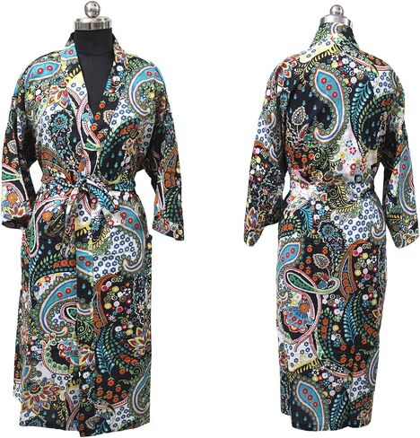 رداء كيمونو نسائي من CRAFT KALA رداء طويل مع ثوب نوم كيمونو مطبوع عليه طاووس وأزهار in Kuwait