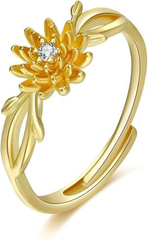 خاتم زهرة كريستال من W WEILIRIAN خاتم زهرة قابل للتعديل للفتيات عيد ميلاد شهر زهرة خاتم (1-12 شهرًا) خاتم نسائي مطلي بالذهب متراص خاتم زفاف مجوهرات عيد ميلاد للبنات هدايا in Kuwait